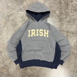 Vintage Notre Dame Gray & Navy Blue Embroidered Heavyweight Hoodie Size XL